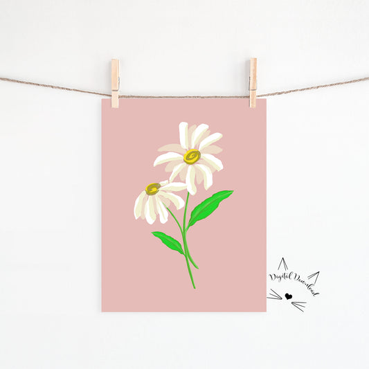 Artwork of two daisies on various colored backgrounds for digital downloads. 