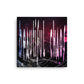 Image of broken glass backlit red purple with the words beautiful chaos in unique font on a canvas.