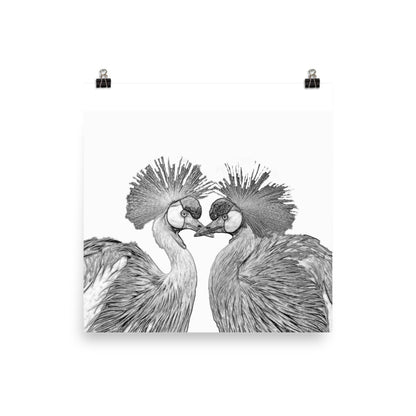 Grey Crowned Cranes - Black & White - Art Print